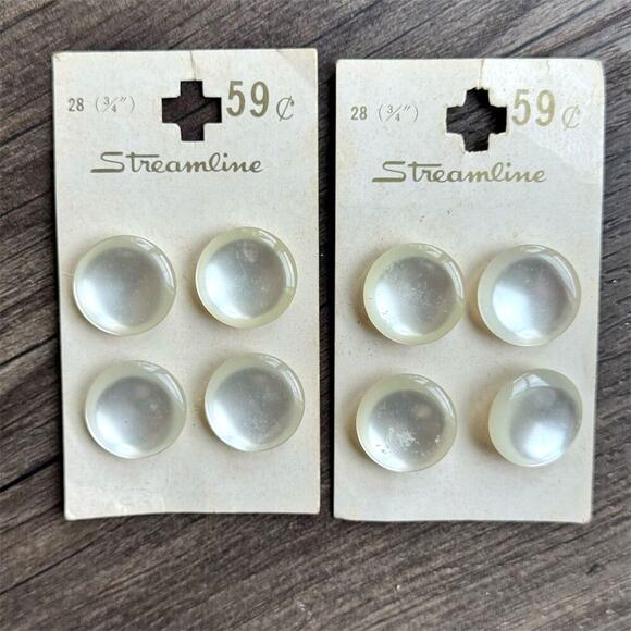 NEW Vintage 40s Streamline Round 3/4" White Shank Sewing Buttons on Card 8 Pk - Picture 2 of 5